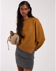 Коричневый джемпер свободного кроя с круглым вырезом и разрезами по бокам от Asos design