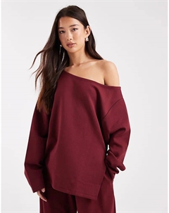 Толстовка свободного кроя с открытыми плечами бордового цвета Asos design