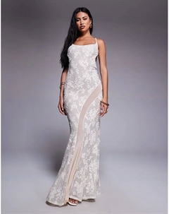 Кружевное макси-платье с сетчатой ​​вставкой кремового цвета Asos design