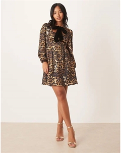 Платье-мини Petite с бархатным бантом спереди и леопардовым принтом Hope & ivy