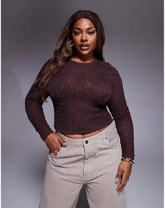 Лонгслив DESIGN Curve с длинными рукавами и фактурной оборкой шоколадного цвета Asos