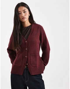Кардиган с V-образным вырезом и карманами бордового цвета Asos design