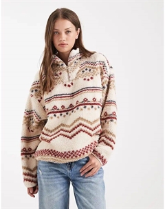 Флисовая кофта с высоким воротом, застежкой-молнией на четверть метра и принтом «фэйр-айл» в кремово-коричневом цвете Brave soul