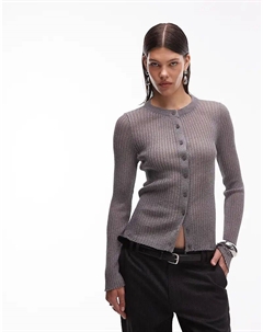 Легкий кардиган из прозрачной трикотажной ткани в рубчик серого цвета Asos design