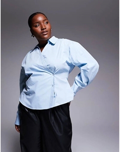 Рубашка с запахом и рукавами-коконами DESIGN Curve синего цвета Asos