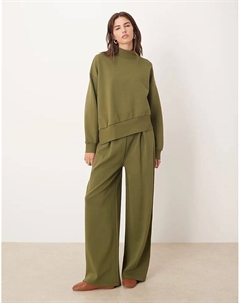 Широкие брюки-джоггеры из хлопка и пряжки с широким поясом цвета хаки Asos design