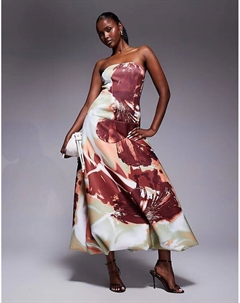 Платье-фонарик мидакси с заниженной талией и объемным цветочным принтом из ткани в стиле «скуба» Asos design