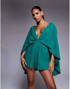 Комбинезон с глубоким декольте и увеличенными рукавами зеленого цвета Asos design