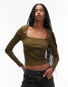 Лонгслив с квадратным вырезом и длинными рукавами в рубчик темно-оливкового цвета Asos design