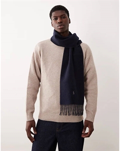 Классический двусторонний шарф из высококачественной шерстяной смеси с логотипом в темно-синем/угольном цвете Polo ralph lauren