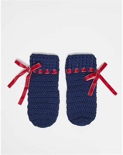 Вязаные крючком варежки из восстановленного винтажного бархата синего цвета Reclaimed vintage