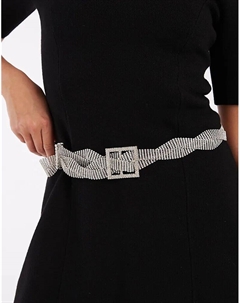 Ремень на талию и бедра с витыми стразами и квадратной пряжкой серебристого цвета Asos design