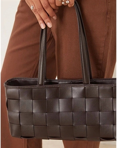 Сумка-тоут удлиненного плетения шоколадного цвета Asos design