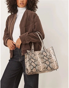 Сумка-тоут квадратной формы с коричневым змеиным принтом Asos design