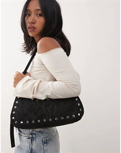 Сумка через плечо из искусственной замши с заклепками черного цвета Weekday