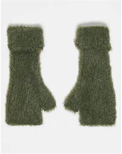 Вязаные перчатки без пальцев цвета хаки с ресничками Asos design