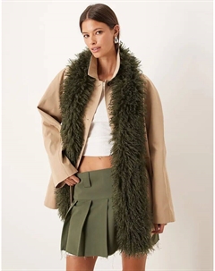 Шарф из искусственного монгольского меха темно-зеленого цвета Asos design