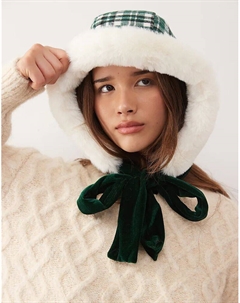 Реставрированная винтажная шапочка с пушистым искусственным мехом в зеленую клетку Reclaimed vintage