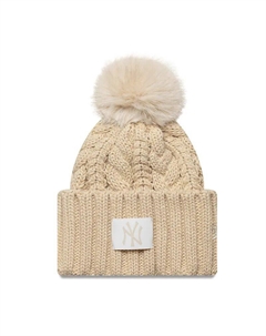 Женская шапка-бини NY Yankees с широкими манжетами и косым плетением, бежевого цвета New era