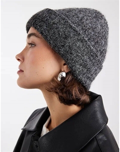 Шапка-бини из толстой пряжи серого меланжевого цвета Vero moda
