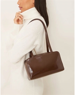 Лакированная сумка на плечо квадратной формы шоколадного цвета Asos design