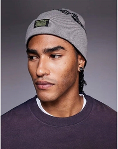 Вязаная двусторонняя шапка-бини с рисунком скелета серого и черного цветов Asos design