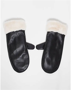 Варежки из искусственной кожи с подкладкой из искусственного меха черного цвета Vero moda