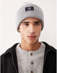 Ребристая шапка с логотипом щита серого цвета Gant