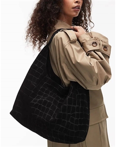 Большая сумка-тоут из крокодиловой замши черного цвета & other stories