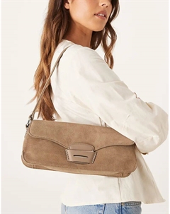 Сумка через плечо из кожи с контрастной строчкой каштанового цвета Mango