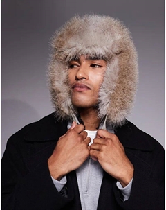 Меховая шапка-ушанка коричневого цвета Asos design