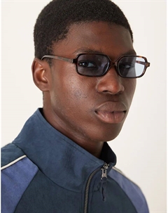 Тонкие прямоугольные солнцезащитные очки с синими линзами и оправой из черепахового панциря Asos design