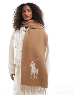 Двусторонний шарф с логотипом в верблюжьем и кремовом цветах Polo ralph lauren