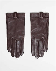 Перчатки из 100% кожи с пряжкой бордового цвета Mango