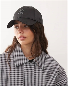 Женская кепка NY Yankees 9forty с атласным металлическим логотипом и стразами, черная New era