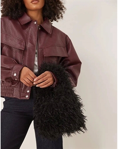 Миниатюрная сумка-тоут из искусственного меха с кудрявым узором черного цвета Asos design