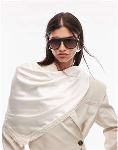 Шарф с атласной кружевной отделкой цвета экрю Asos design