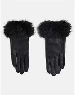 Кожаные перчатки с отделкой из искусственного монгольского меха черного цвета Asos design
