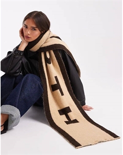 Шерстяной шарф с контрастным логотипом в верблюжьем и шоколадном цветах 4th & reckless