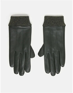 Кожаные перчатки для сенсорных экранов с ребристыми манжетами зеленого цвета Asos design