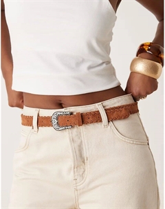 Ремень для джинсов из замши на талии и бедрах светло-коричневого цвета с отделкой по краю Asos design