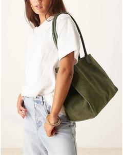 Сумка-тоут из замши с трубчатой ​​ручкой и крыльями в цвете «лесной зеленый» Asos design