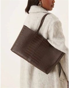 Прямоугольная сумка через плечо из искусственной кожи темно-коричневого цвета Mango