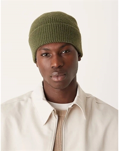 Мужская шапка-бини с отворотами в рубчик оливково-зеленого цвета My accessories