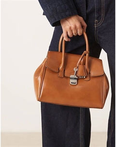 Городская сумка с пряжкой темно-коричневого цвета Mango