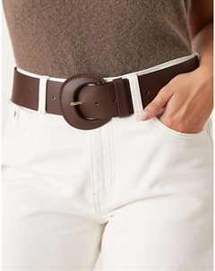 Широкий кожаный ремень на талию и бедра с обтянутой пряжкой шоколадно-коричневого цвета Asos design