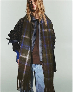 Клетчатый шарф зеленого цвета Pull & bear