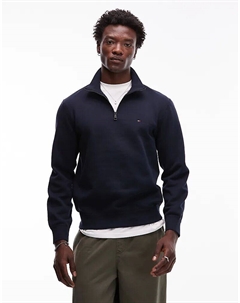 Флисовая кофта с логотипом и застежкой-молнией 1/4 темно-синего цвета Tommy hilfiger