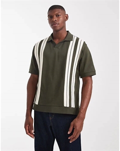 Плотная свободная рубашка-поло свободного кроя со вставками цвета хаки Asos design