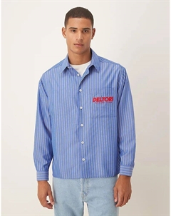 Рубашка свободного кроя с вышитым логотипом из хлопкового поплина в синюю полоску Asos design